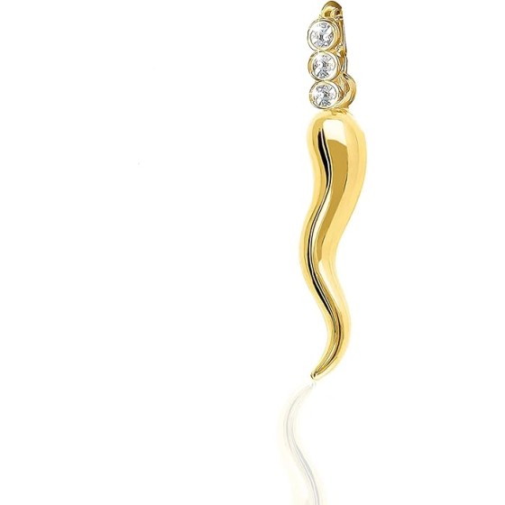 Forme di Lucchetta - 14k Gold Italian Horn Pendant with 3 Sapphires, Women's Necklace Pendant, up to 4mm, Authentic Italian Fine Jewelry.